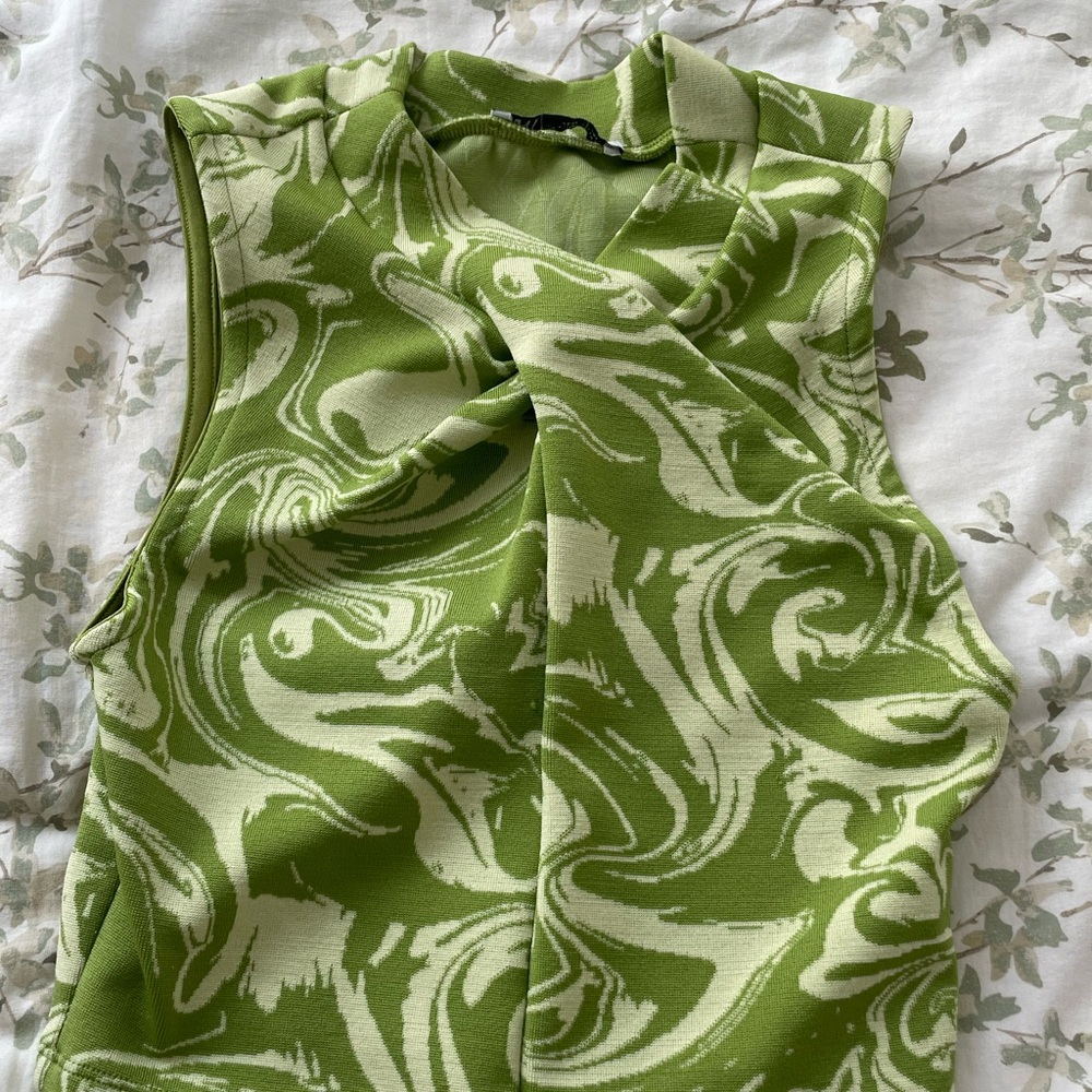 Zara Olive and Cream Patterned Top